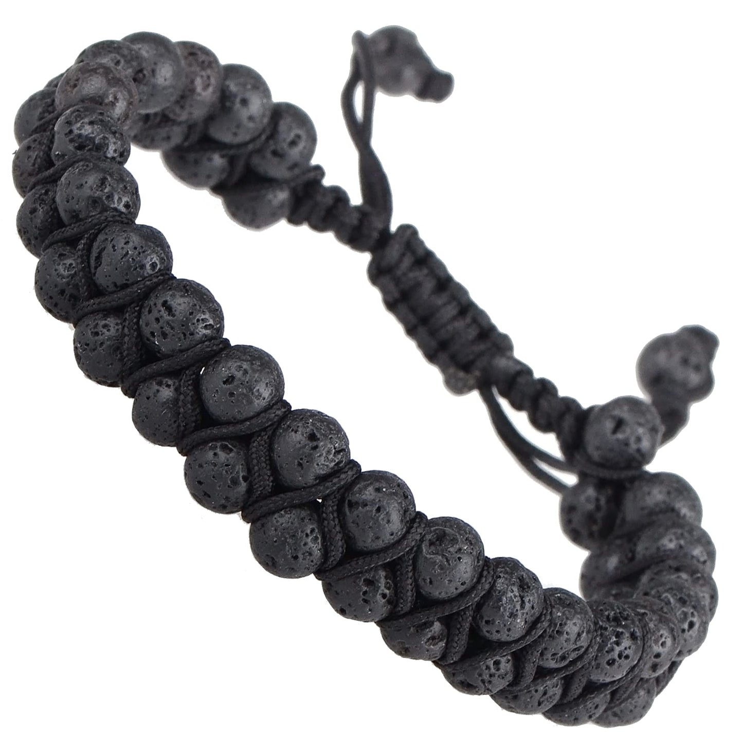 MASSIVE BEADS Natural Chakra Healing Power Crystals Macrame Bracelet Yoga Double Layer Stone Beads Gemstone Meditation Relax Anxiety Bangle for Unisex Women Men (Black Lava, 6mm)
