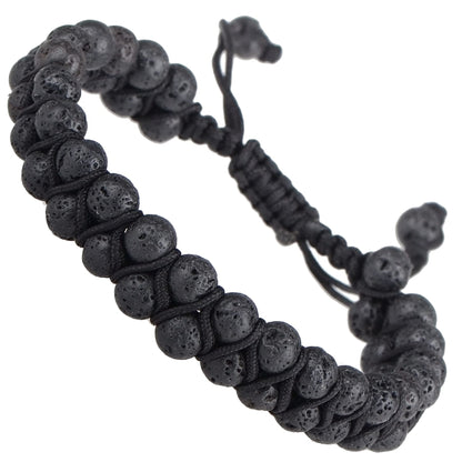 MASSIVE BEADS Natural Chakra Healing Power Crystals Macrame Bracelet Yoga Double Layer Stone Beads Gemstone Meditation Relax Anxiety Bangle for Unisex Women Men (Black Lava, 6mm)