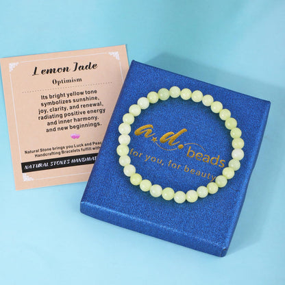 AD Beads 8mm Handmade Lemon Jade Elastic Bracelet – Natural Gemstone for optimism – Meditation, Yoga, Healing and Energy Gift for Men Women