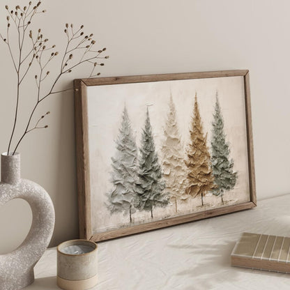 JarThenaAMCS Christmas Canvas Wall Art Prints Oil Painting Pine Forest Art Poster Winter Landscape Wall Decor For Xmas Gallery Living Room Bedroom, UNFRAMED, 16 x 24 Inch