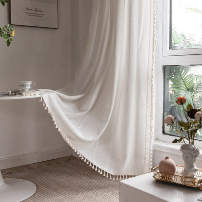 BCLBUSTE Boho Curtains - Embroidery Linen and Cotton 63 Inch Length 2 Pannels for Living Room, Cream Off White Light Filtering Farmhouse Curtains with Rod Pocket Draperies 52" W x 63" L