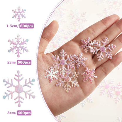 1600 Pieces 3 Size Winter Wedding Snowflake Confetti Snowflake Glitter Confetti Table Decor for Winter Party Wonderland Party Supplies DIY Craft Christmas Xmas(White)