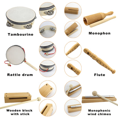 VINJOE Wooden Music Set–Kids Musical Instruments Toys, Natural Wood Percussion Instruments Toy for Kids Preschool Education Baby Musical Toys Instrument Set for Toddlers Best Gifts for Christmas