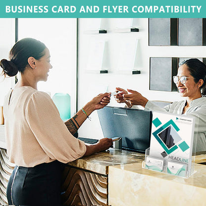 2 Pack Acrylic Brochure Holder 8.5 x 11 Inch with Business Card Holder, Clear Acrylic Brochure Holders Plastic Flyer Display Stand for Magazine, Pamphlet, Booklets, Menu, Journals, Literature