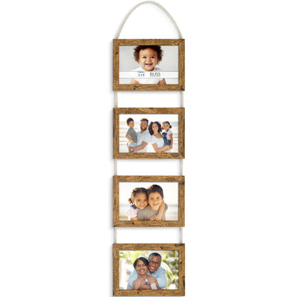 Icona Bay - 4x6 Wall Hanging Picture Frames Collage with 4 Openings - Rustic Brown - Casual Style Engineered Wood Frames - Wall Mount Only - Bliss Collection
