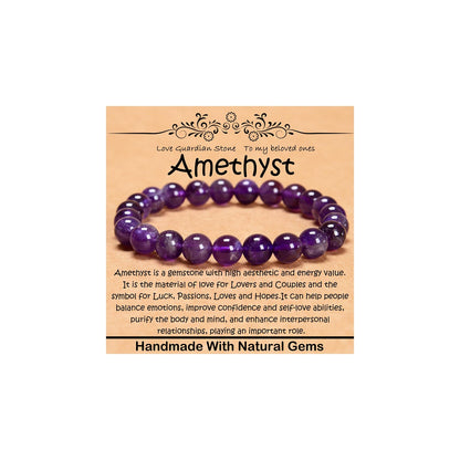 CHCCOYE 8mm Natural Healing Gemstone Bracelet Handmade Yoga Stretch Elastic Bracelet Stress Relief Crystal Jewelry for Men and Women (8mm, Amethyst)