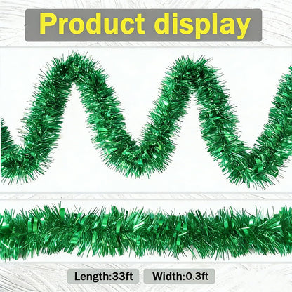 Yocknoce Green Tinsel Garland, 33 Ft Christmas Tree Decoration, St. Patrick’s Day Party Supplies, Green Theme, Jungle Safari Birthday Backdrop, Festive Indoor Decor