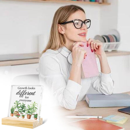 Motivational Acrylic Office Decor For Women Man Cute Plant Flower Desk Decor Sign Classroom Decorations Retirement Gift Green Desk Accessories For Farmhouse Home Bedroom