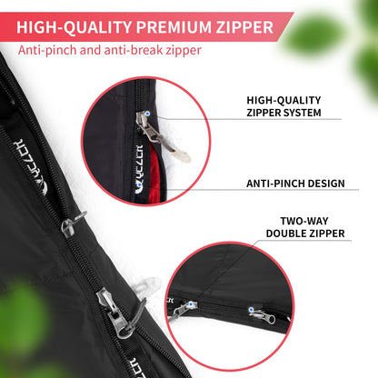 QEZER Down Sleeping Bag for Adults 600 Fill Power Down Sleeping Bag Cold Weather Ultralight Sleeping Bag with Compression Sack for Backpacking, Camping, Hiking (500g Down Filling-Black-Right Zip)