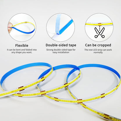 Yeewhale COB LED Strip Lights 50ft,3000K DC 24V Dimmable Warm White Flexible LED Rope Lights for Bedroom,with Remote and app Control LED Lights Strip for Living Room, Shelf, Cabinet