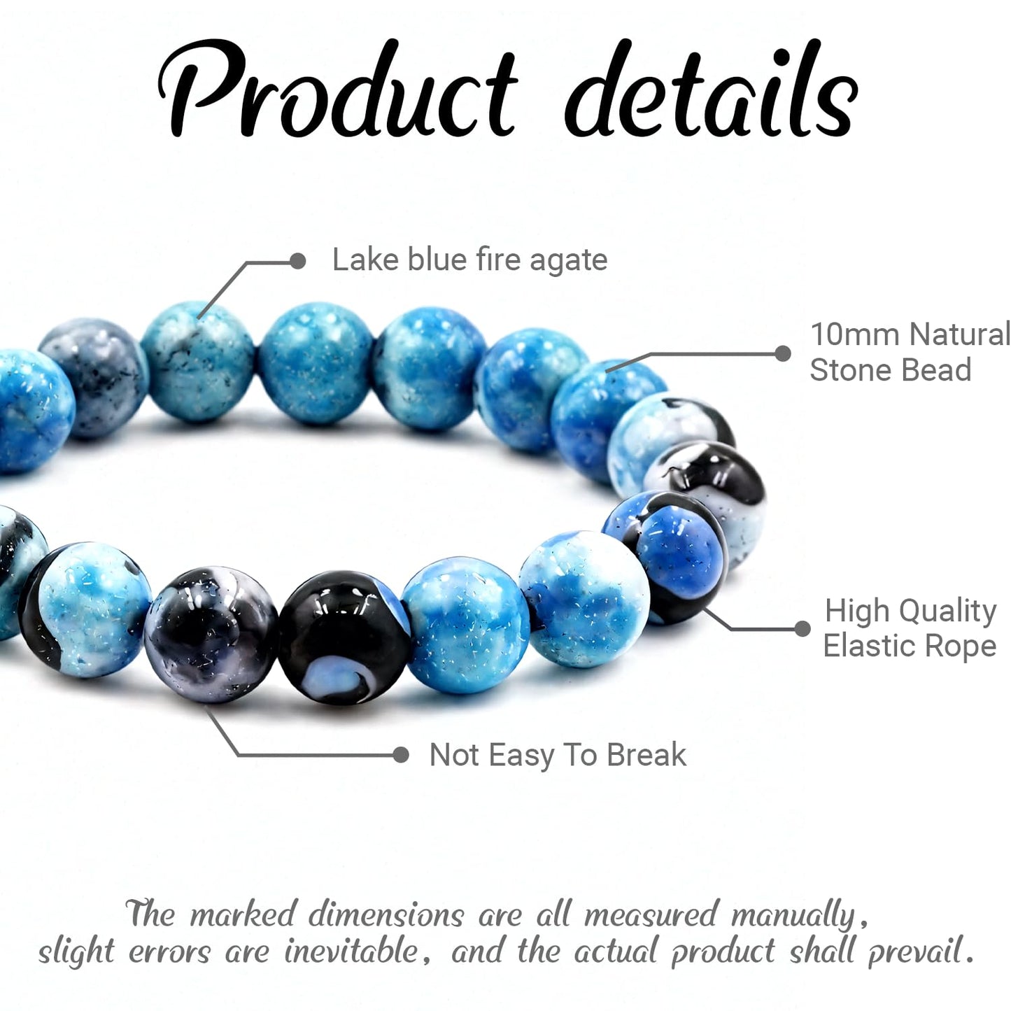PZTIIY Natural Energy Healing Stone Charm Bracelet 10mm Natural Energy Healing Lava Rock Bracelet - Unisex (Large)