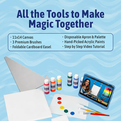 Painting to Gogh - Where the Sky Meets the Sea – Junior Artist Painting Kit – Ages 6+ – 11x14 Canvas, 3 Paint Brushes, Acrylic Paint, Cardboard Easel, Palette, Apron & Step-by-Step Tutorial for Kids