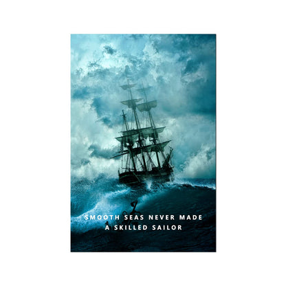 Inspirational Canvas Wall Art Smooth Seas Never Made A Skilled Sailor Motivational Poster Entrepreneur Quote Picture Home Office Decor Painting Framed and Stretched Ready to Hang [12''W x 18''H]