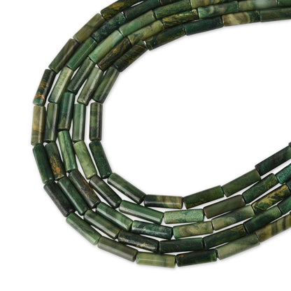 HAAMIIQII Natural Green African Jade Tube Beads 13x4mm Column Stone Cylinder Gemstone Loose Beads for Jewelry Making Strand 15 Inch (28-29pcs)
