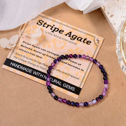 MASSIVE BEADS Stripe Agate - Attraction - Handmade Handmade Yoga Stretch Elastic Bracelet Natural Stone Crystal Healing Power Energy Gifts for Unisex Adult 4mm