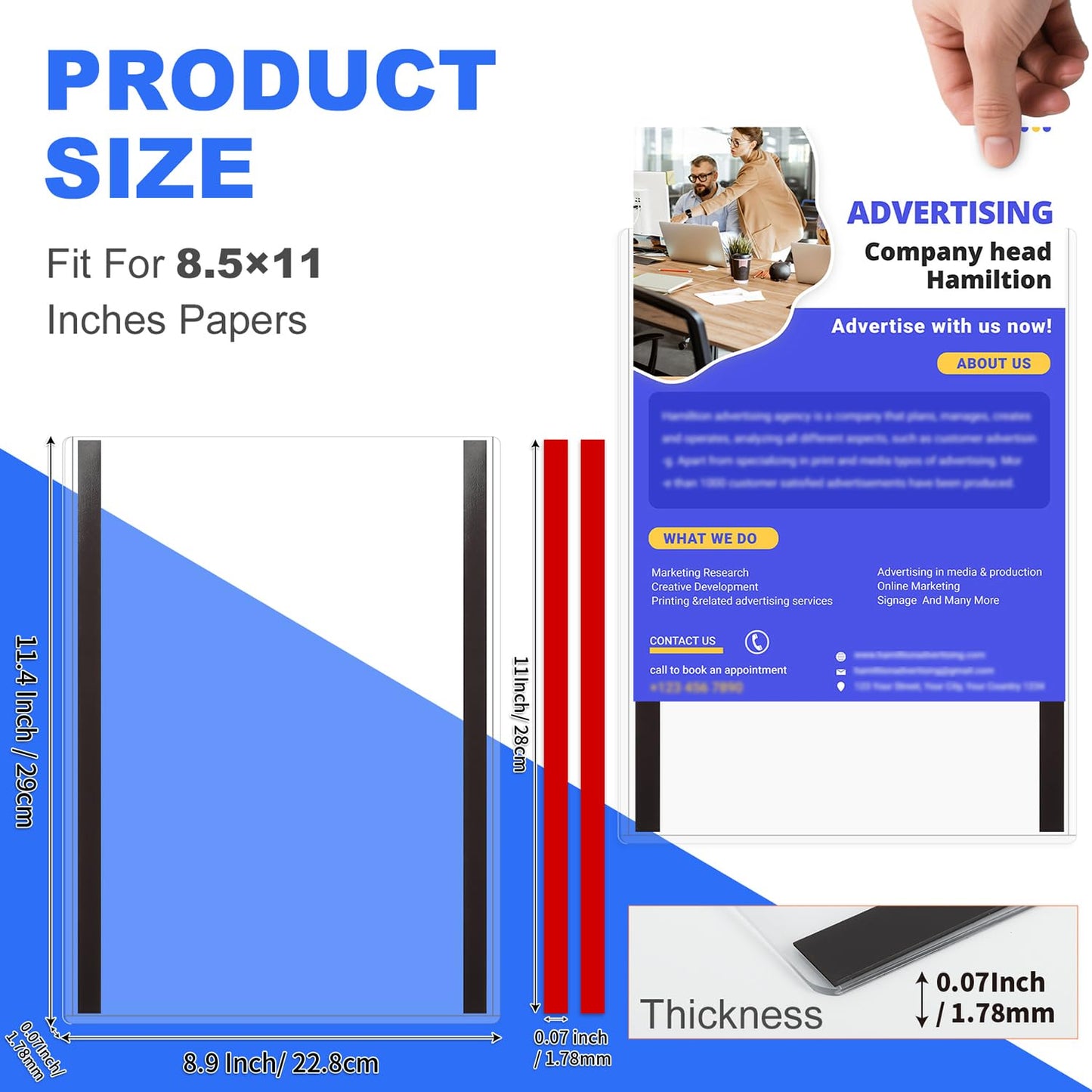 30 Pack 8.5'' x 11'' Inch Magnetic Sign Holders, Rigid Print Protectors, Paper Holder With Adhesive Tape, Plastic Document Holder For Posters Letter Paper Picture, Wall Mount Magnetic Frame for Refrigerator Window, Door, Home, Office, and Store