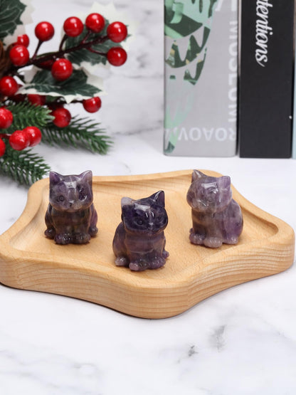 CrystalTears Amethyst Crystal Cat Figurine Carved Healing Crystal Gemstone Cat Lucky Cute Stone Cat Statue Ornament for Home Office Desk Meditation Decor Mini Cat Gifts for Cat Lover Christmas