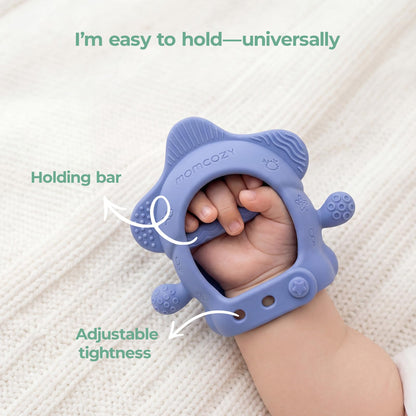 Momcozy 2 Pack Teething Toys, Food Grade Silicone Baby Teethers for 0–12 Months, Baby Teether Mitten Wrist, Teething Relief with Multiple Chew Points,Hygienic Seamless UV-Integrated Design，Blue&Pink