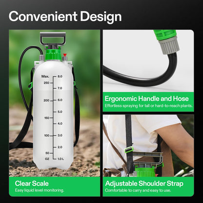 VIVOSUN 2.1 Gal/8L Pump Sprayer, Garden Water Sprayer for Plants, Weeds & Lawn Care, with 3 Nozzles, 50'' Long Hose & Pressure Relief Valve
