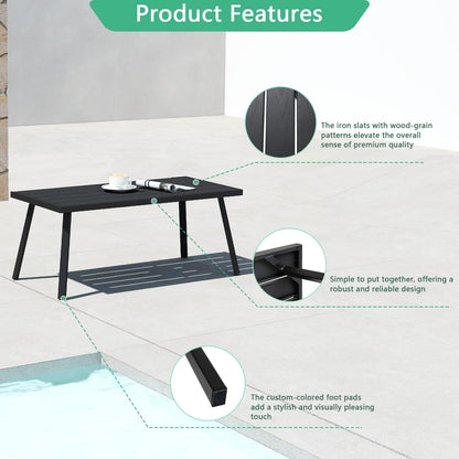 Helios&Hestia Small Rectangle Iron Outdoor Coffee Side End Table for Patio, Deck, Backyard, Garden, Poolside, Black