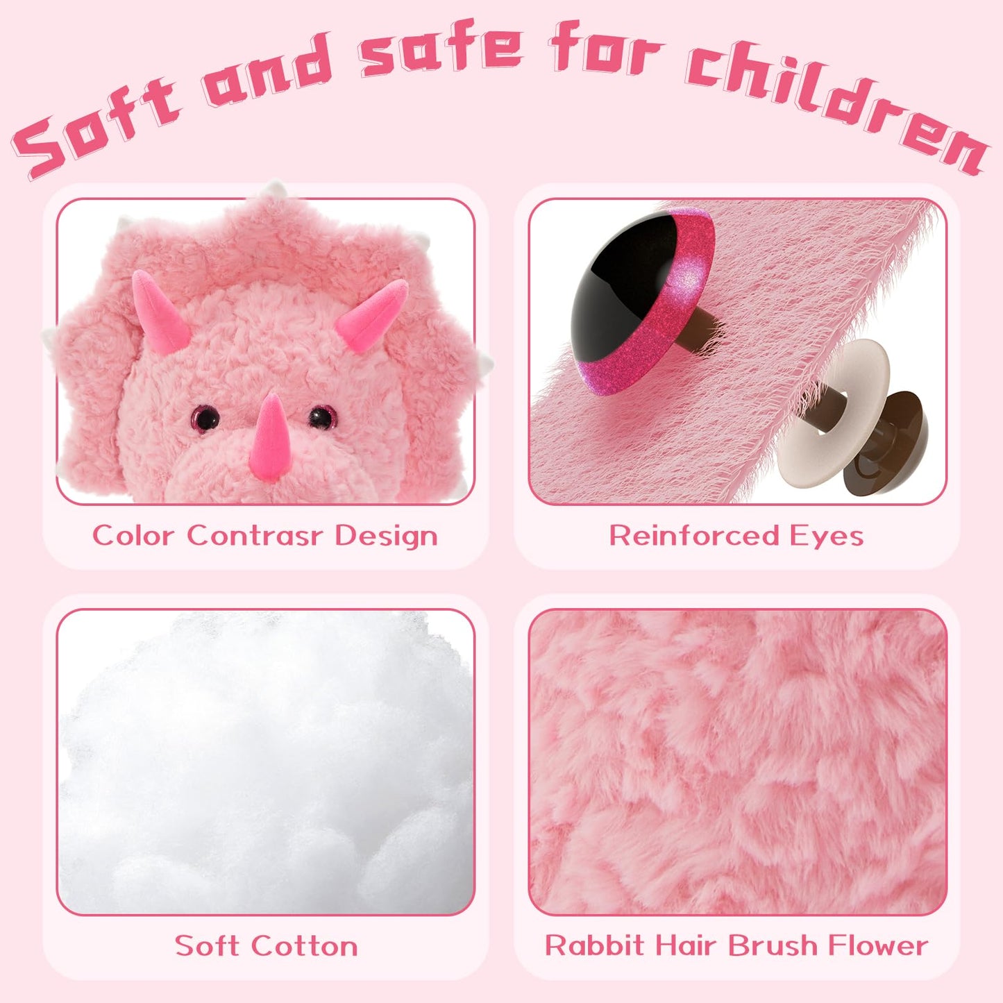 Tezituor Large Pink Dinosaur Stuffed Animals, 24inch Large Stuffed Dinosaur Plush Toys for Boys Girls, Hugging Soft Dino Triceratops Plush Pillow Praty Valentine's Day Gift for Girlfriend