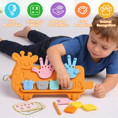 SUMBOHK Silicone Counting Blocks Montessori Math Toy for Toddlers, Giraffe Board with Suction Cup & Tracing, Number Blocks Toys Preschool Manipulatives 3-5, Educational Toys for 3 Year Old