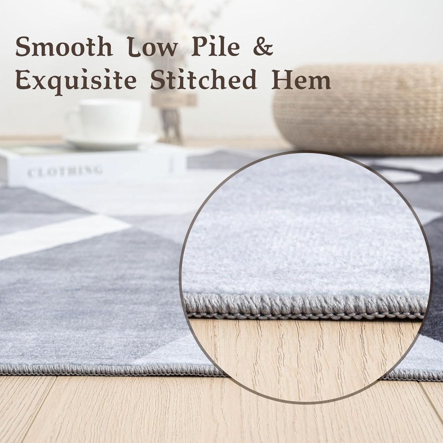 HOMFINE Washable Area Rug - Geometry Style Modern Rugs for Living Room, Bedroom, Machine Washable Rug Soft Non Slip Non Shedding Area Rug - Grey, 4'x6'