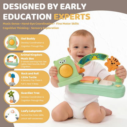 Time Followers® 6-in-1 Baby Activity Center | 4 Stage Montessori-Inspired Toys | Grow Stationary Standing Toddler Table | Jumpers & Bouncers | Must Have for Boy & Girl 6, 12, 24+ Month Old (Beige)
