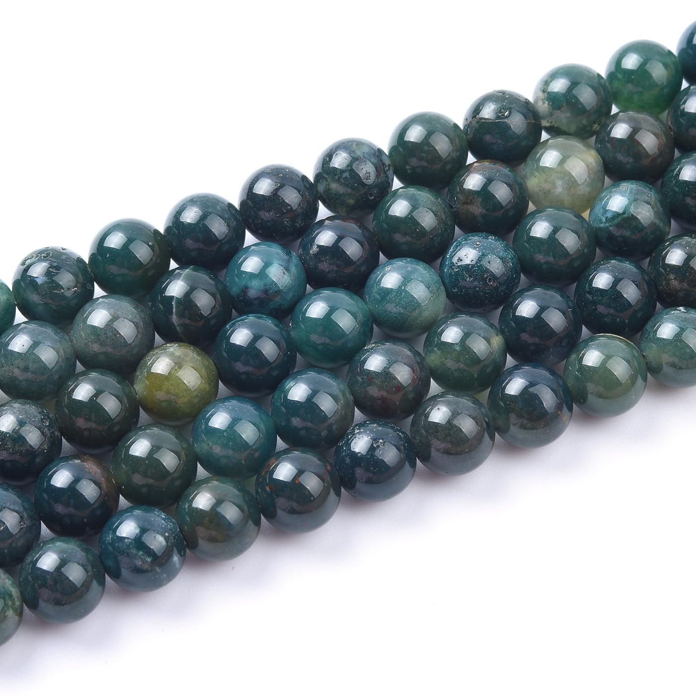 Genuine Green Moss Agate Beads for Jewelry Making Gemstone Semi Precious Stone Round 10mm Strand 15"(37-38pcs)
