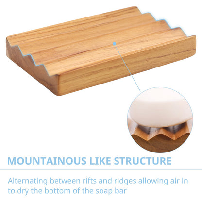 Teak Soap Dish for Shower by HTB, Wood Decorative Bath Soap Holder Heightened Base Design to Keep Soap Dry in Kitchen, Bathroom, Sink, Bathtub, Cute Wooden soap Saver for Hand Face Shampoo Bar (1pcs)