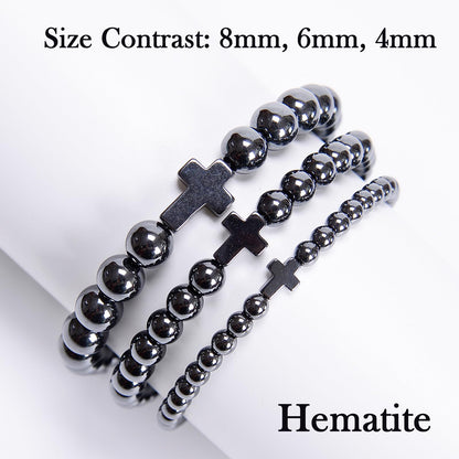 CHCCOYE 4mm Handmade Adjustable Natural Gemstone Crystal Bracelet Healing Power Energy Inspirational Gifts with Card for Unisex (Hematite)