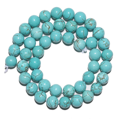 10mm Natural Blue Turquoise Gemstone Beads Polished Round Smooth Stone Beads for Bracelets Jewelry Making 15inch Loose Beads