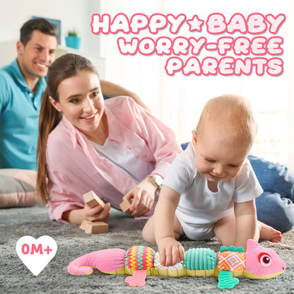 AWOTOY Baby Toys Sensory Musical Stuffed Animal Activity Soft Infant Toys 0-6-12 Month with Multi-Sensory Crinkle,Rattles&Textures,Baby Girl Toys Easter Gifts Newborn Tummy Time Easter Basket Stuffer