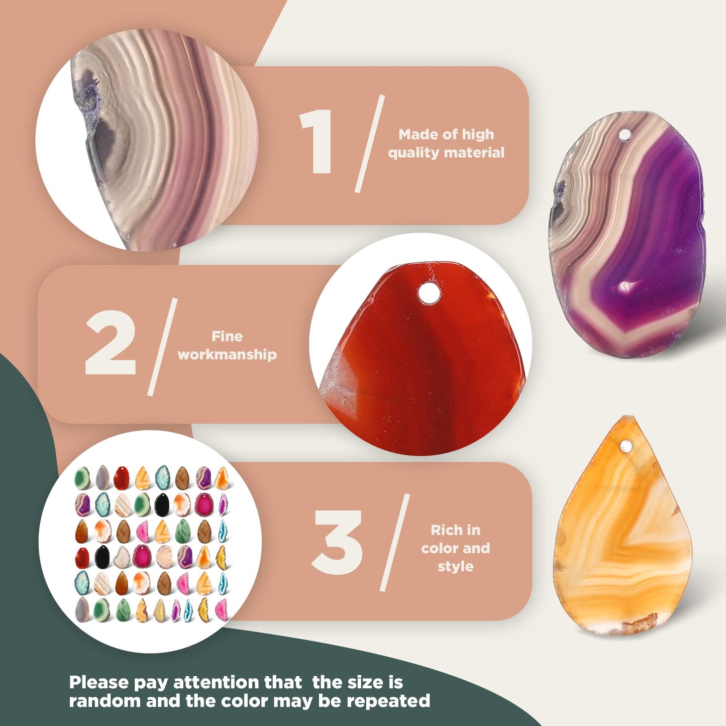 Nuenen 50 Pcs Polished Agate Slices Bulk Light Table Slices Crystals Healing Crystals Geode Stones Irregular Agate Pendants Gemstones for DIY Jewelry Making Home Decor(Medium)