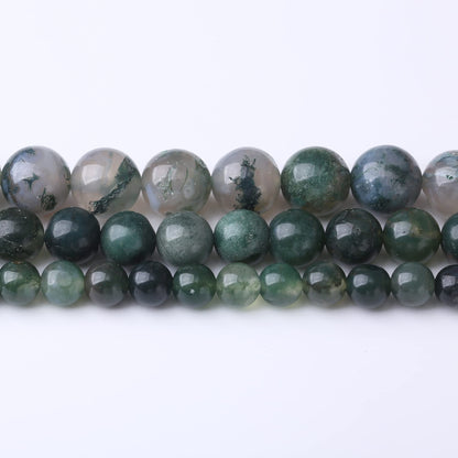 10MM Moss Agate Round Loose Beads Natural Gem Beads Crystal Energy Stone Beads for Jewelry Making DIY Bracelet Necklace