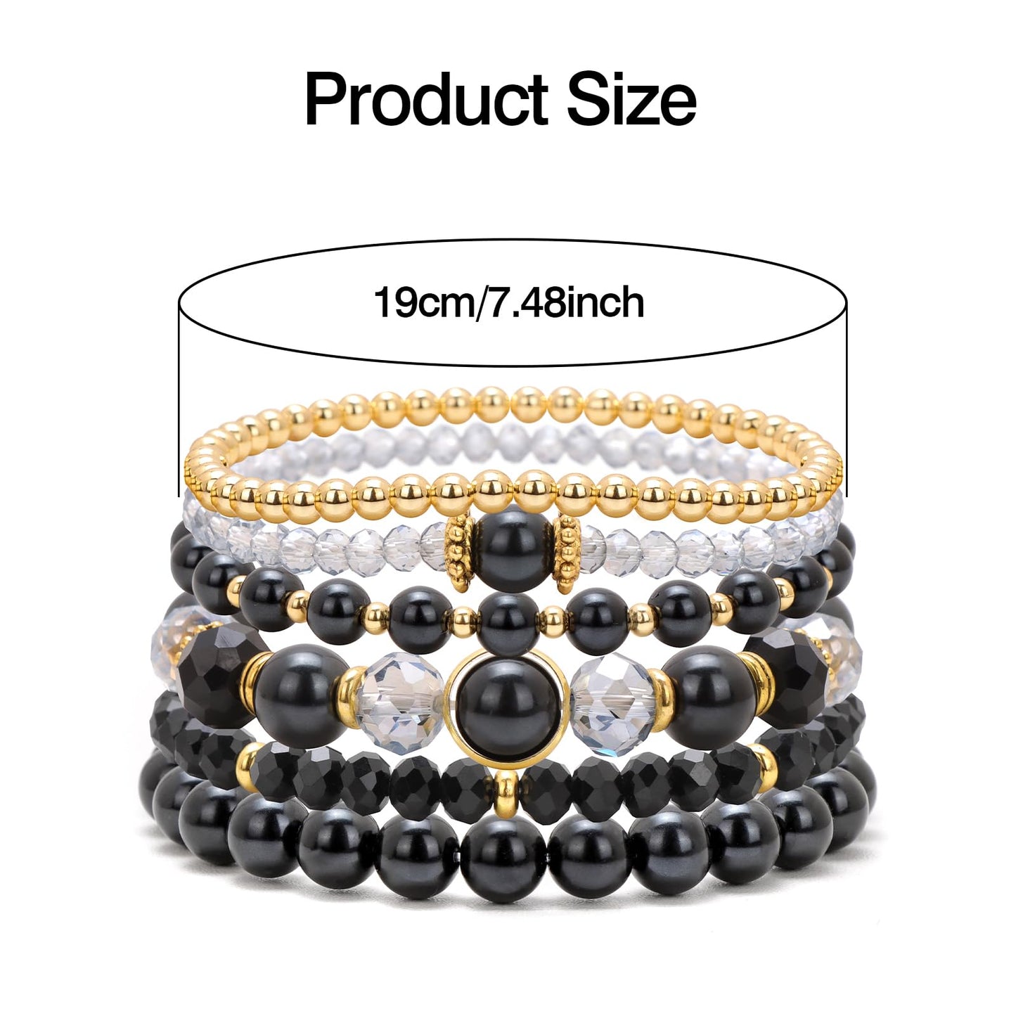 Raicegs 6PCS Beaded Bracelet 14K Gold Pearl Stretch Bracelet Stackable Crystal Beads Bracelets Boho Trendy Jewelry Gift for Women
