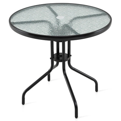 Giantex 31.5" Outdoor Bistro Table, Patio Round Dining Table w/Tempered Glass Tabletop & 2" Umbrella Hole, Heavy-Duty Metal Frame for Garden Yard Poolside Porch (31.5"x31.5"x28.5")
