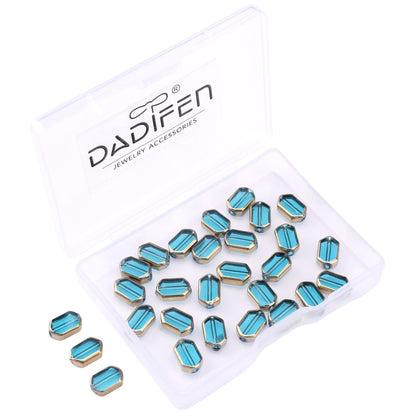 DADIFEN Glass Octagon Beads Lake Blue 6x9mm 28pcs Rectangle Golden Edge Crystal Loose Beads for DIY Craft Jewelry Making