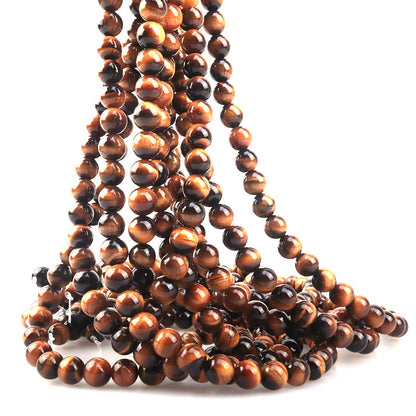 ICAI Beads 10mm Natural Tiger Eye Stone Round Loose Stone Beads for Jewelry Making DIY Crafts Design 1 Strand 15" APPR.34-36pcs