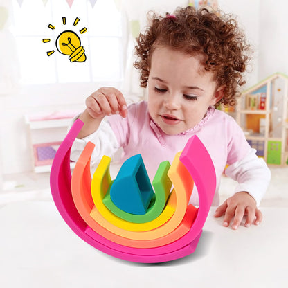 ROHSCE Sensory Toys for Babies Bundle - Textured Baby Balls & Wheat Straw Rattle + Silicone Rainbow Stacker, Montessori Nesting Blocks Soft Building Toys (7CPS), Baby 6-12 Months, Toddler Toys 1-3