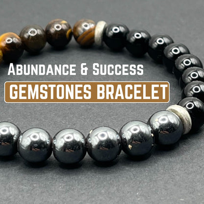 AKDNZ Triple Protection Bracelet for Women & Men - Black Tourmaline, Tiger Eye & Hematite Bracelets, Natural Healing Crystal Stone, Men's Beaded Bracelet for Father & Mother Day, Christmas & Birthday