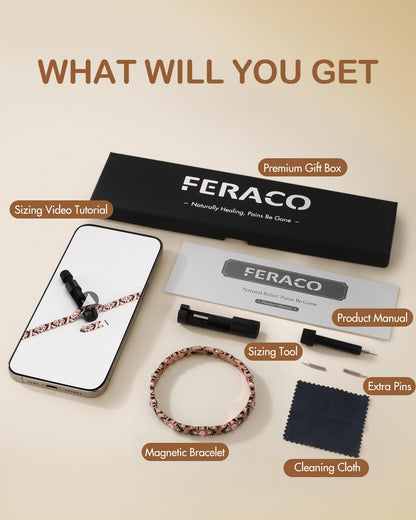 Feraco Pure Copper Bracelets for Women, 4 Elements Magnetic Bracelet with 3800 Gauss Neodymium Magnets & Dazzling Crystals, Adjustable Jewelry Gift (Copper)