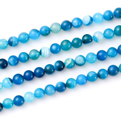 8mm 45pcs DIY Natural Blue Striped Agate Stone Beads Round Healing Crystal Gemstone Loose Beads for Jewelry Making Handmade Bracelet Necklace