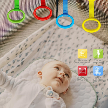 6PCS 4 Colors Baby Playpen Pull up Rings-Plastic Crib Pull Rings Walking Exercises Assistant Stand Up Cot Hanging Ring for Infant Baby Toddler