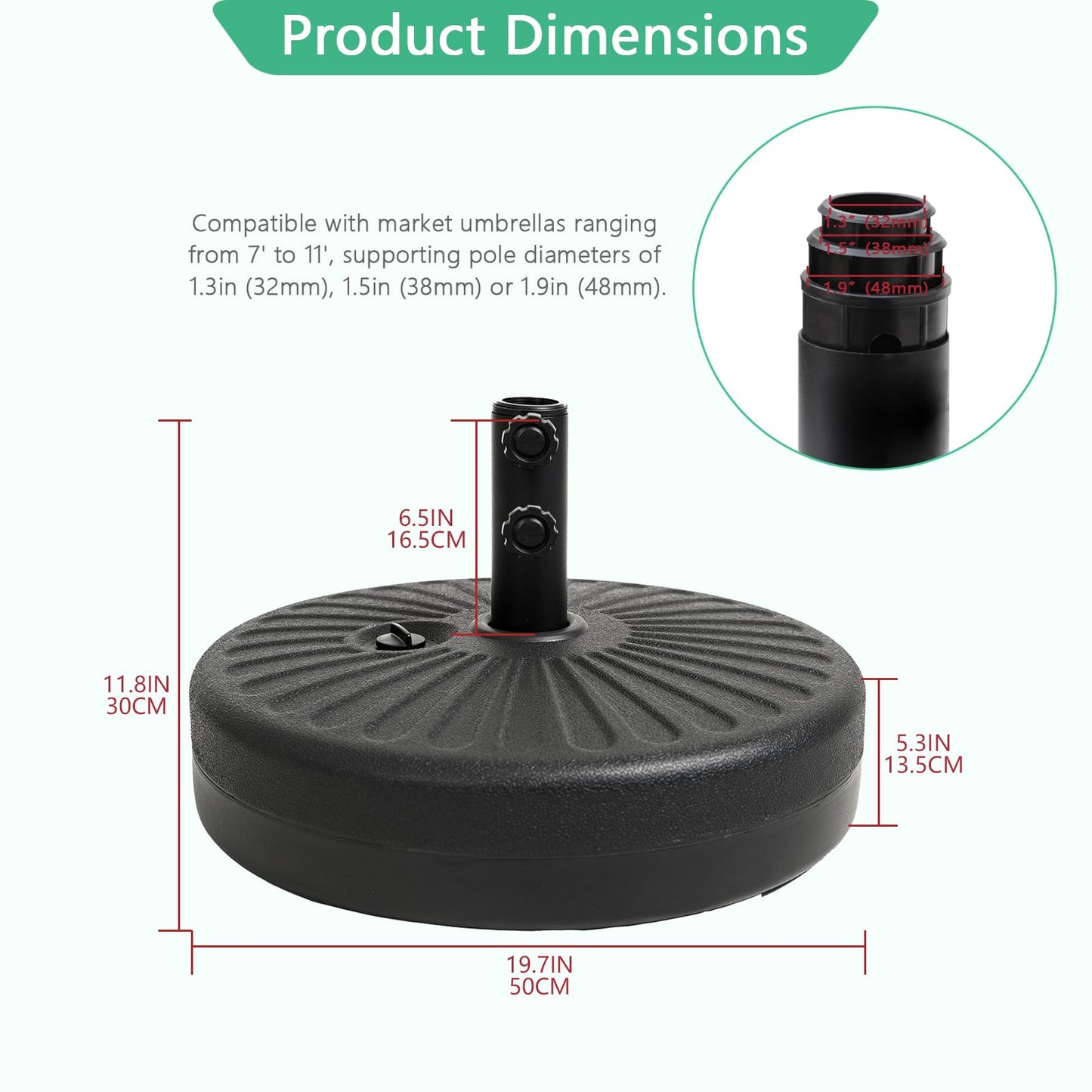 Helios&Hestia 78 lb Heavy Duty Round Umbrella Base, Plastic Water and Sand Fillable Outdoor Stand Weight for Patio Market Table Umbrella, Black