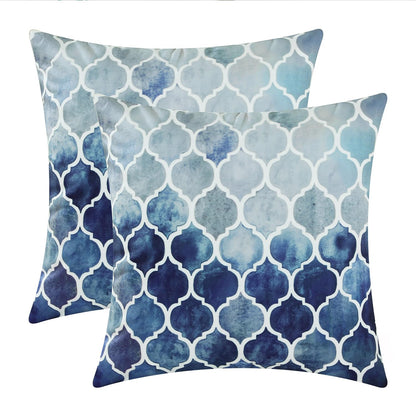 CaliTime Cushion Covers Cushion Cover Pack of 2 Cosy Cushion Covers for Couch Bed Sofa Hand Painted Colourful Geometric Grid Chain Print 45 cm x 45 cm Main Grey Navy Blue
