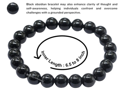 Amazing Gemstone Crystal Bracelet for Women Men's Gifts - Protection Healing Crystal Bracelet - 8mm Gemstone Beaded Stretchable Bracelet Pulseras Para Hombres Mujer Stocking Stuffers Mothers Day Gift (Black Obsidian)