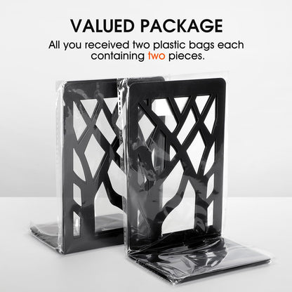 MaxGear Book Ends Tree Design Modern Bookends for Shelves, Non-Skid Book Holder, Heavy Duty Metal Book Storage for Books/CDs, Decorative Book Stopper for Home, 7 x 4.7 x 3.5”, Black,2 Pair/4 Pieces