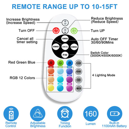 Under Cabinet Lighting Wireless with Remote, 48 LED Rechargeable Under Cabinet Lights, Kitchen Counter Lights Dimmable LED Closet Light RGB Bar for Shelf, Car, Hallway, 15 Color Changing, 6 Pack