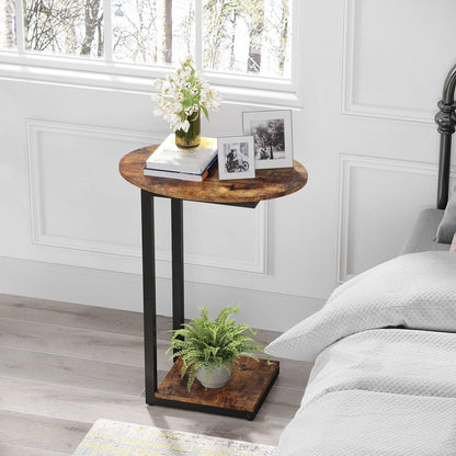 Hosfais Side Table Small End Table, C-Shaped Wood Sofa Table with Metal Frame for Living Room, Bedroom, Small Spaces (Rustic Brown)